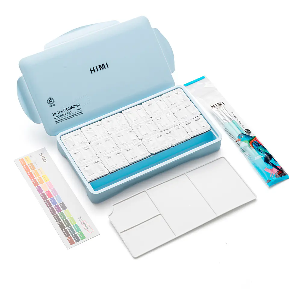 HIMI SET GOUACHE 36 COLORES / 12GR + INCLUYE 3 PINCELES ESTUCHE AZUL 5