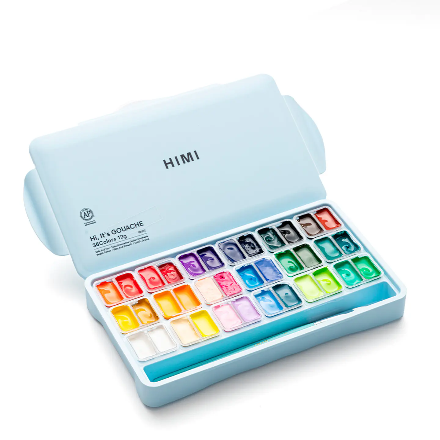 HIMI SET GOUACHE 36 COLORES / 12GR + INCLUYE 3 PINCELES ESTUCHE AZUL 6