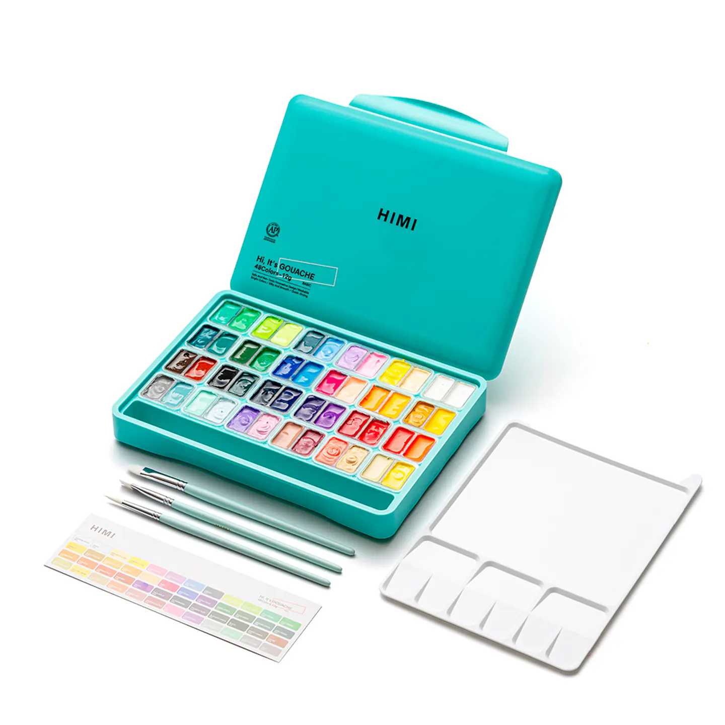 HIMI SET GOUACHE 48 COLORES / 12GR + INCLUYE 3 PINCELES 6
