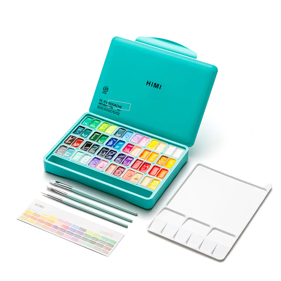 HIMI SET GOUACHE 48 COLORES / 12GR + INCLUYE 3 PINCELES 6