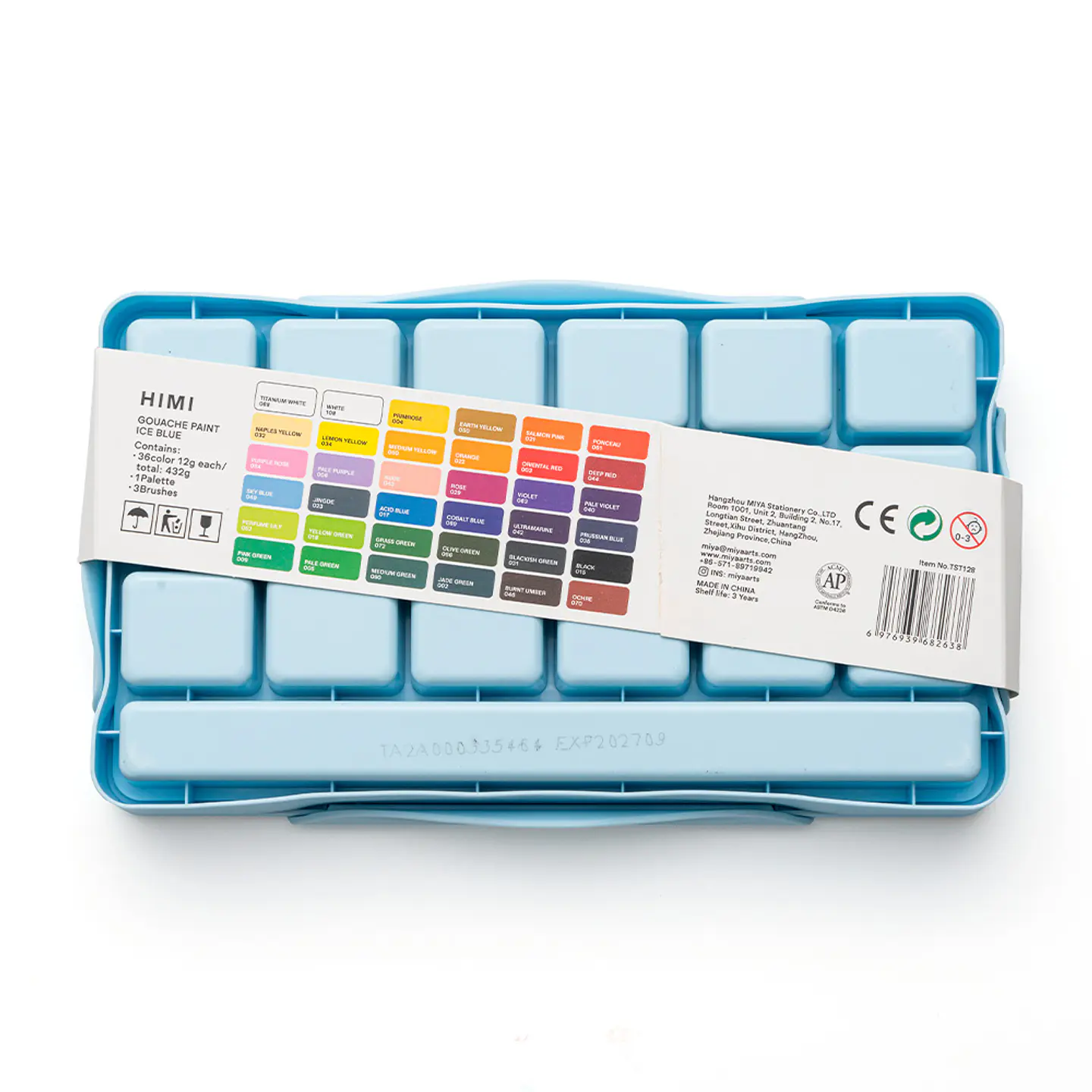 HIMI SET GOUACHE 36 COLORES / 12GR + INCLUYE 3 PINCELES ESTUCHE AZUL 2