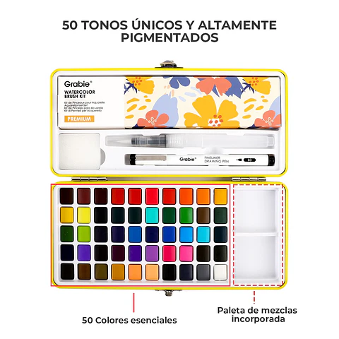 SET DE ACUARELAS PREMIUM TODO EN UNO DE 50 COLORES