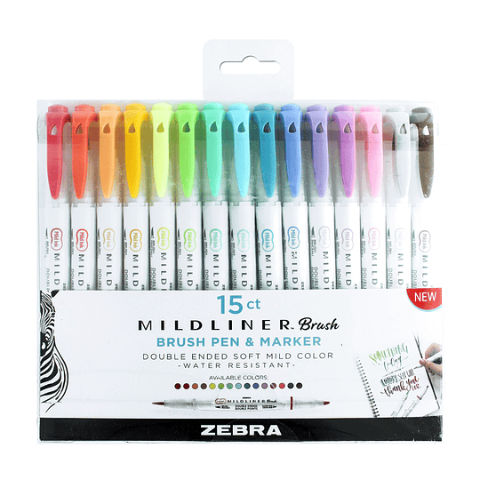 Set 15 Marcadores Mildliner Brush and Pen Zebra - Image 1