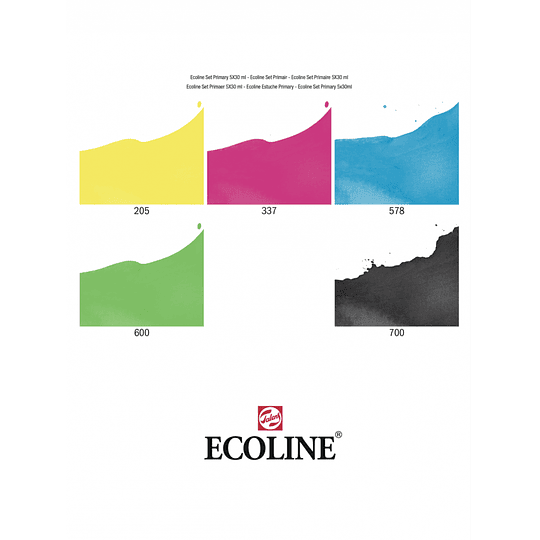 Set 5 Acuarelas Líquidas Ecoline con gotero Colores Primarios 30ml - Image 2