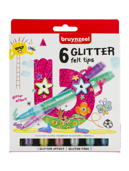 Marcadores Felt-Tip Niños Glitter Bruynzeel Set 6 Colores