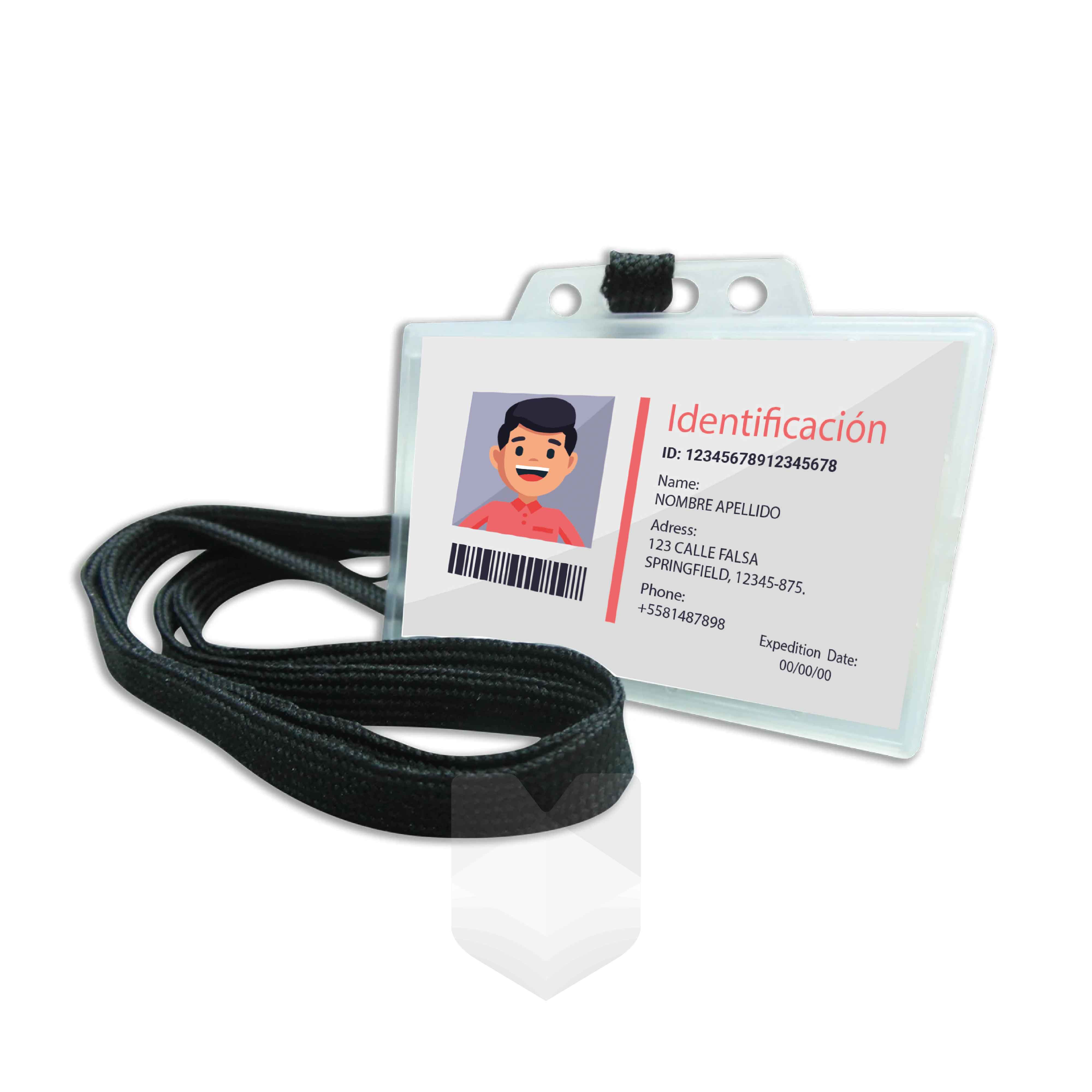 Porta Credencial 9x5.8 cm con Cordón Negro 25 Unidades