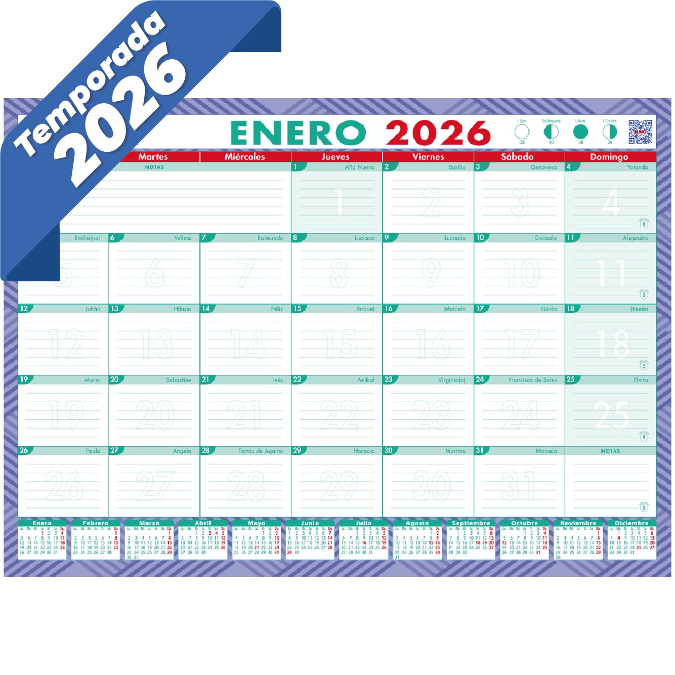 Calendario Escritorio Mensual 2026