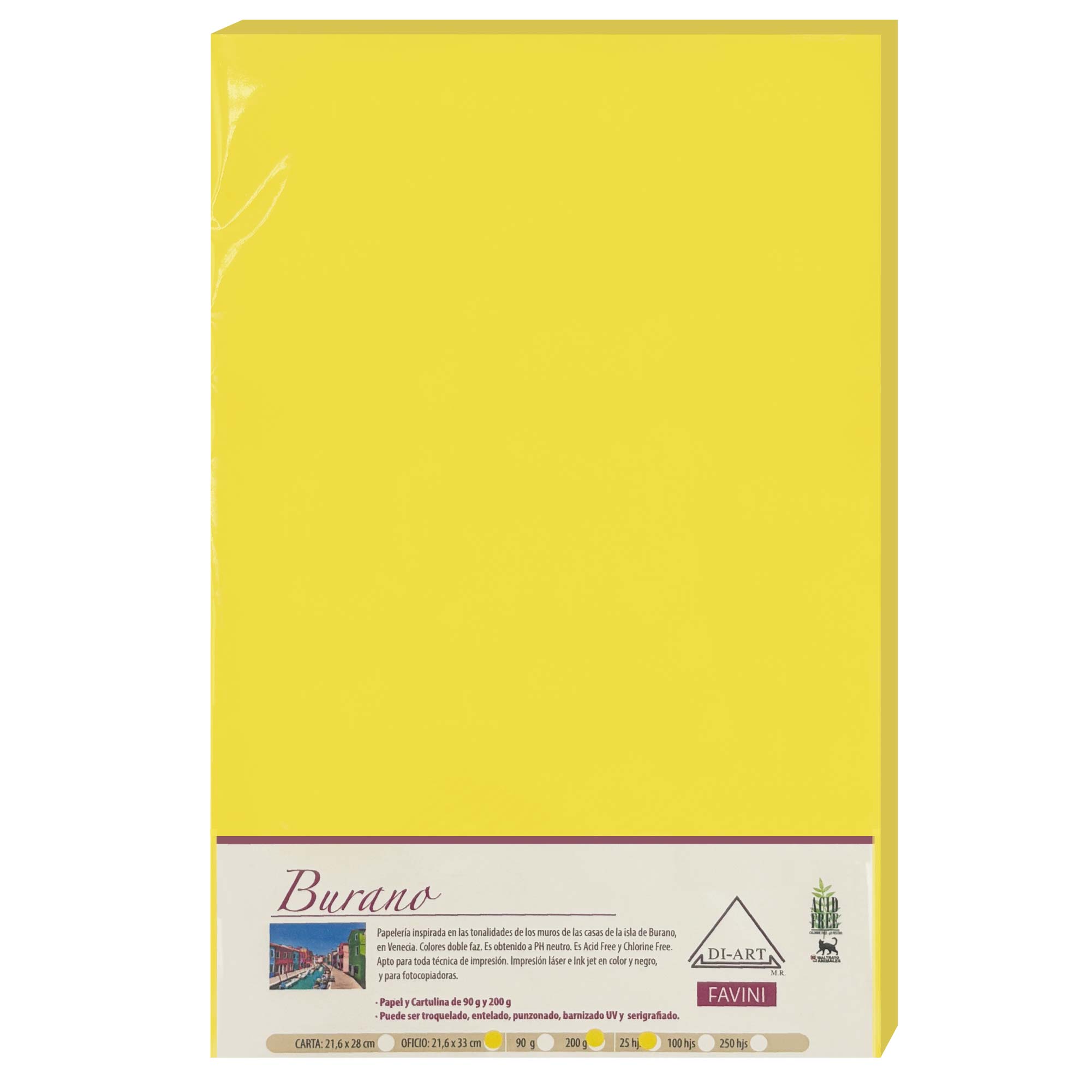 Opalina Burano Lisa Oficio Giallo Solare 25 Hojas