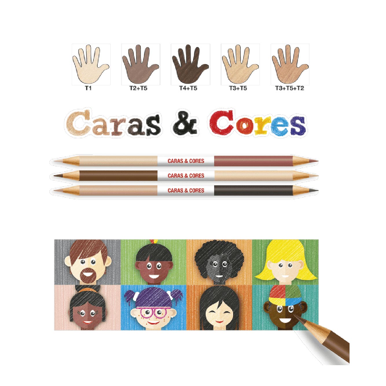 Ecolapices Caras y Cores 12 Unidades + 6 Tonos Piel