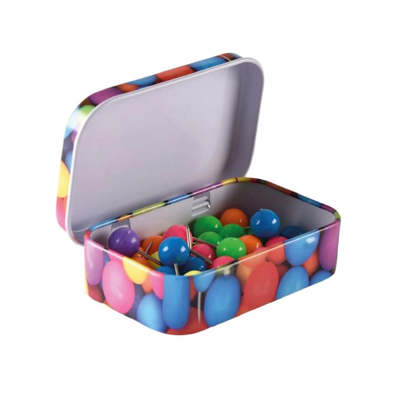 Blíster Caja Metálica Push Pins Neón 30 Unidades