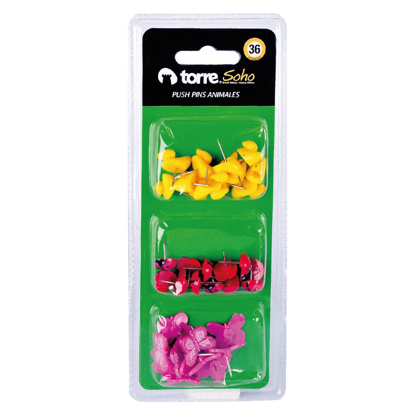 Blíster Caja Plástica Push Pins Animales 36 Unidades