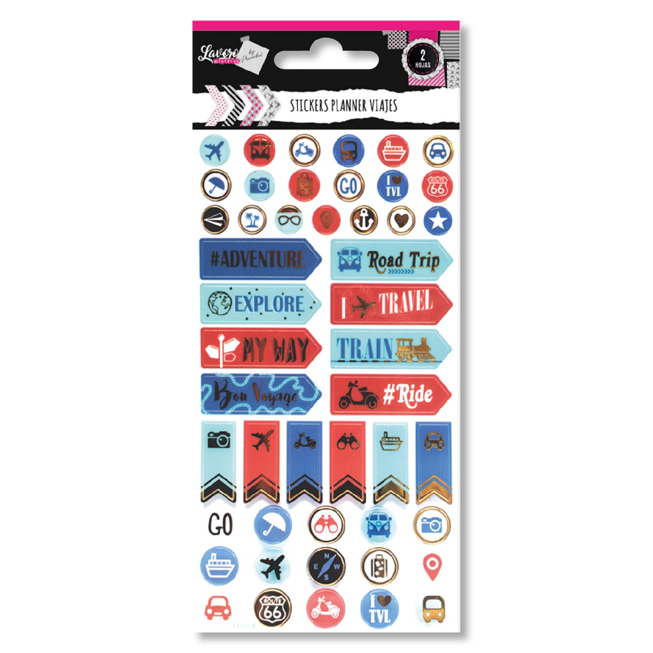 Stickers Planner 2 Hojas Viajes Diseños Surtidos
