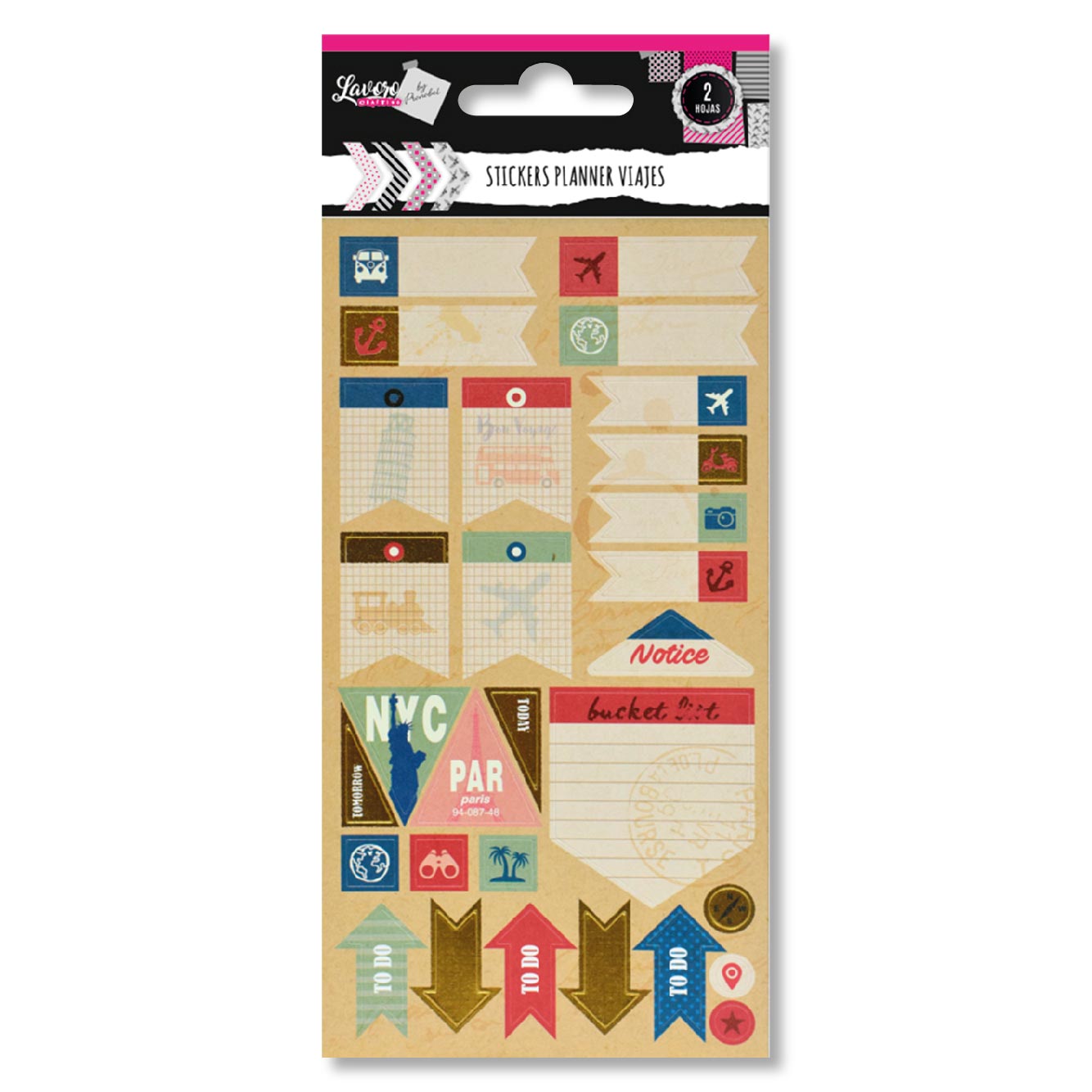 Stickers Planner 2 Hojas Viajes Diseños Surtidos