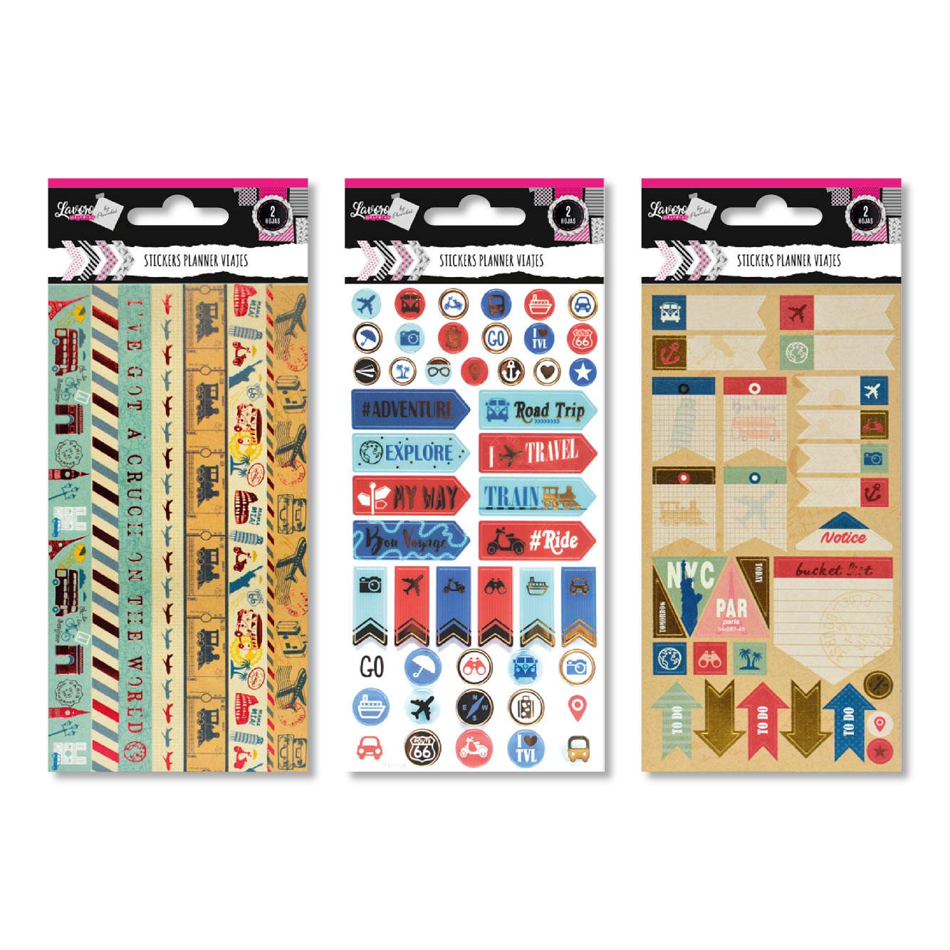 Stickers Planner 2 Hojas Viajes Diseños Surtidos