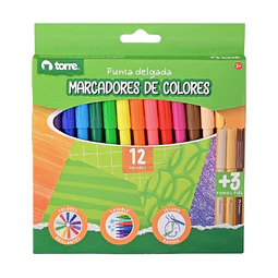 Plumones Dibujo 12 Colores + 3 Tonos Piel