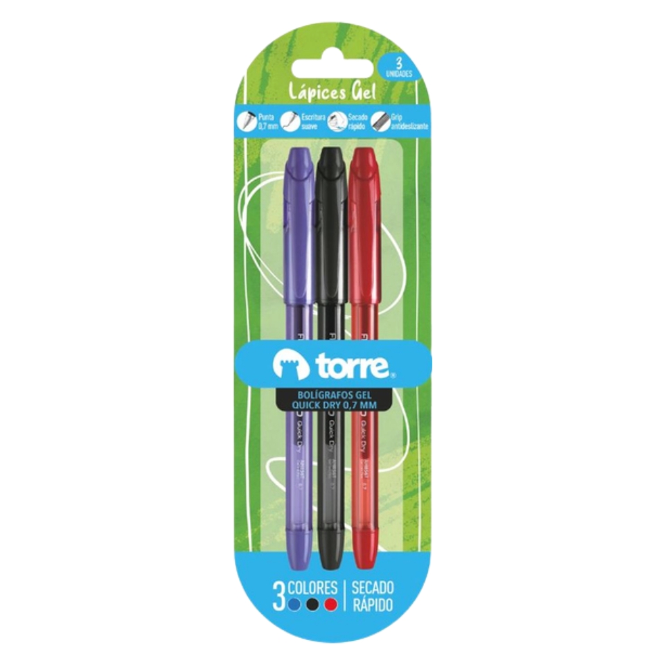 Blíster 3 Bolígrafo Gel Quick Dry 0,7 mm