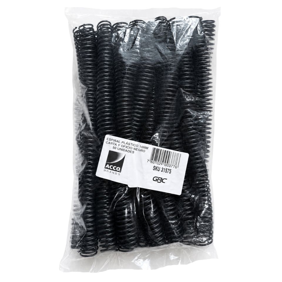 Espirales Plásticos 16 mm Negros Caja