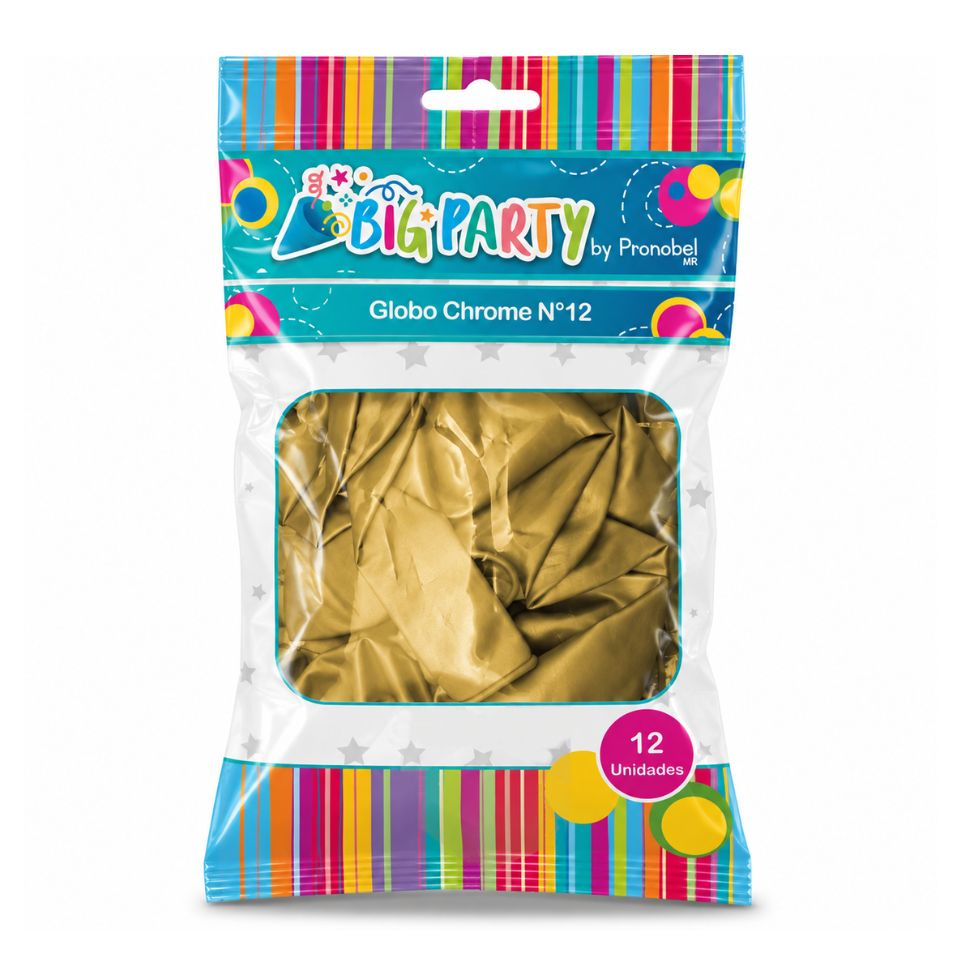 Globos N°12 Chrome Dorados 12 Unidades