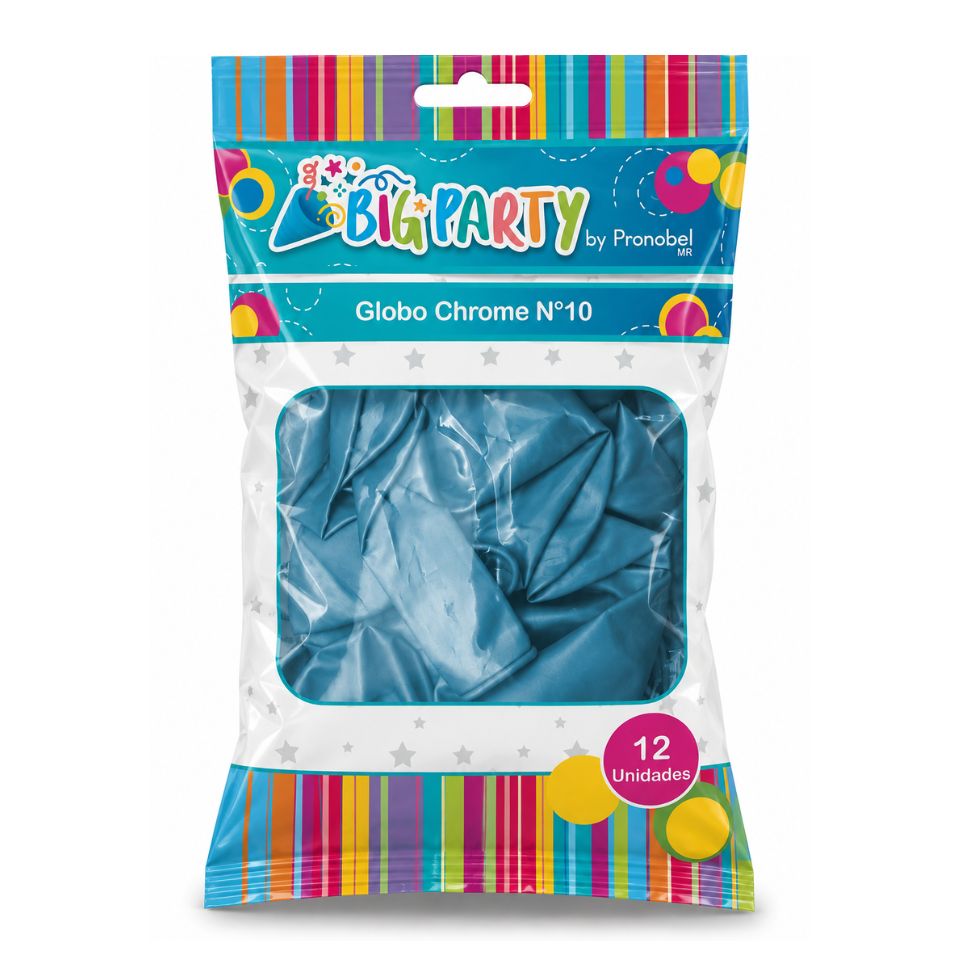 Globos N°12 Chrome Azules 12 Unidades