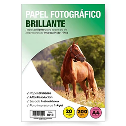 Papel Fotográfico A4 Brillante 200 g 20 Hojas
