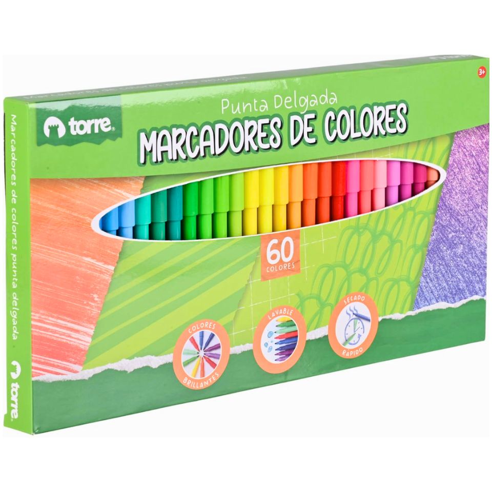 Plumones Punta Delgada 60 Colores