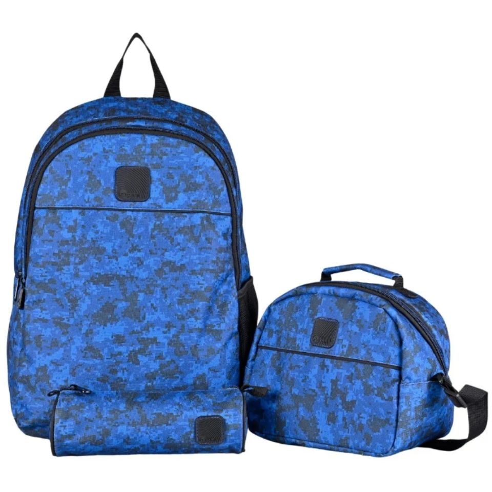 Pack Mochila Estuche Lonchera Blue Camo Gamer
