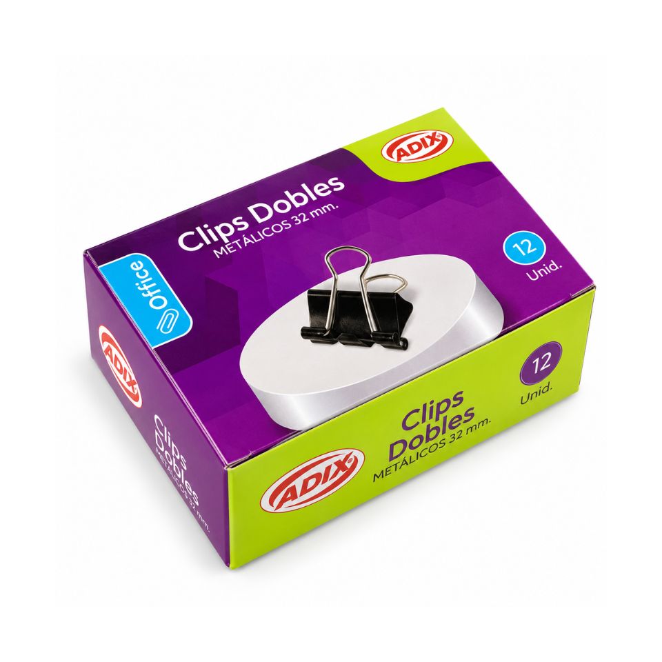 Clip Doble Negro 32 mm 12 Unidades