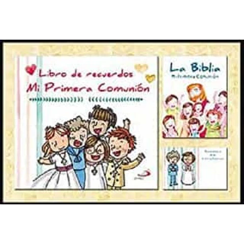 ESTUCHE DE REGALO MI PRIMERA COMUNIÓN INCLUYE LIBRO DE RECUERDOS+LA BIBLIA+50 RECORDATORIOS