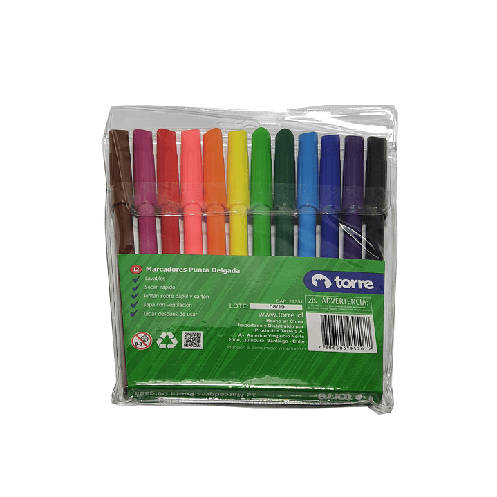 Plumón escolar - lapiz scripto TORRE 12 colores 2