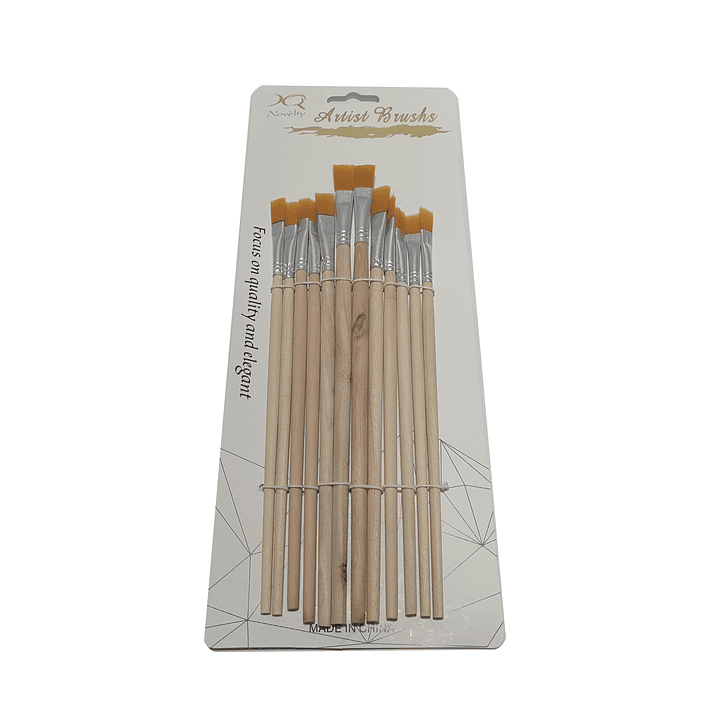 Pack 12 pinceles planos Pelo sintético Mango Madera 1