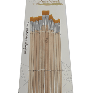 Pack 12 pinceles planos Pelo sintético Mango Madera