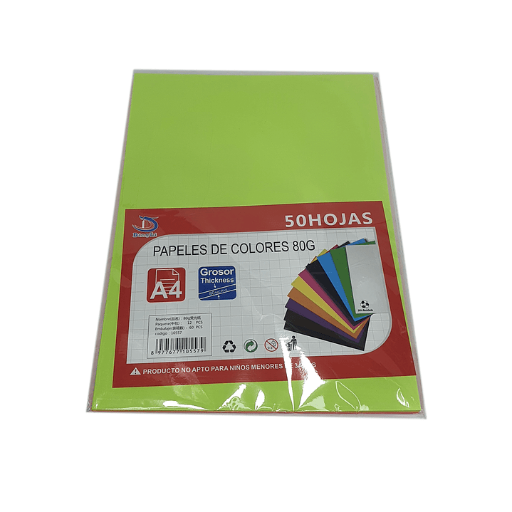 50 Hojas de Color Fluor 80g Papel Bond A4 DingLi 1