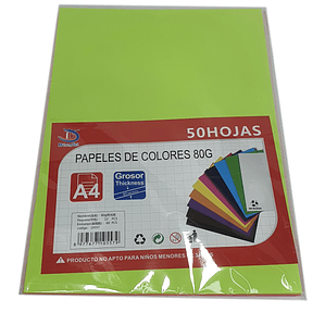 50 Hojas de Color Fluor 80g Papel Bond A4 DingLi