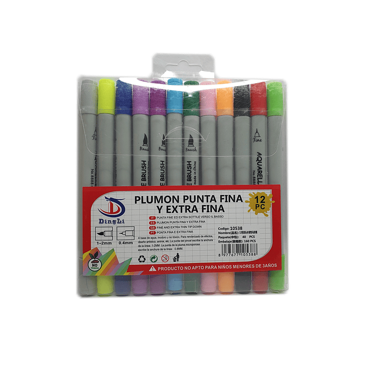 Plumón - Marcador 12 Colores punta pincel y fina - doble punta.  5