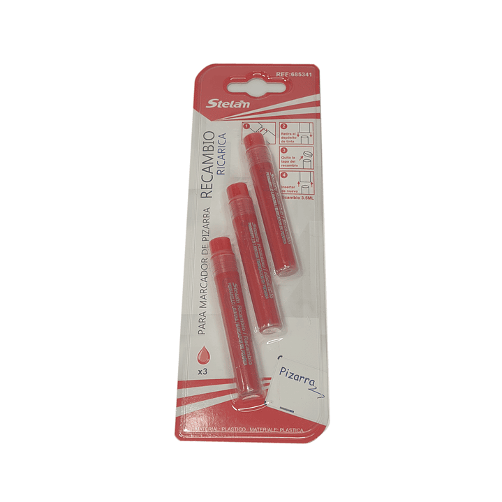 Pack 3 Recarga para Plumón de pizarra Rojo Stelan 3,5ml / 685341 1