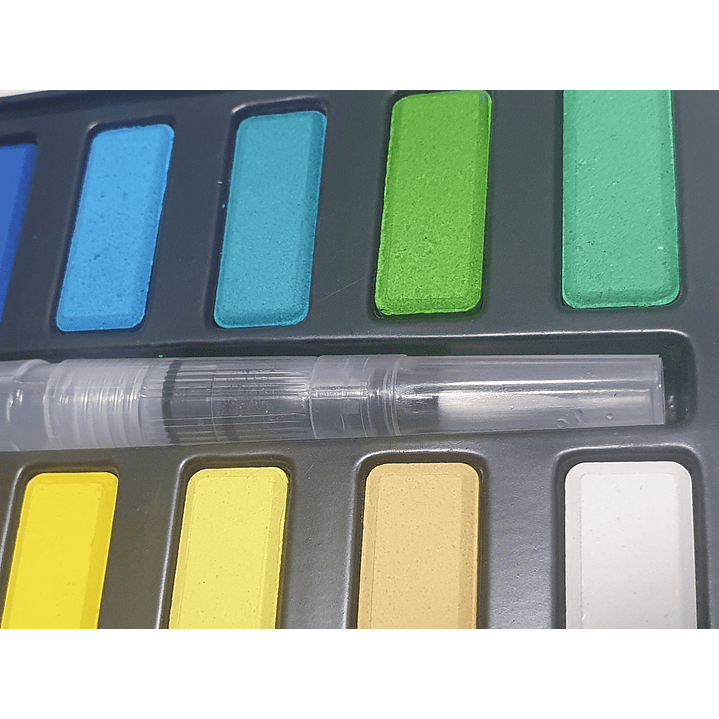 Pincel de agua para acuarela + acuarela 18 colores estuche metálico 3