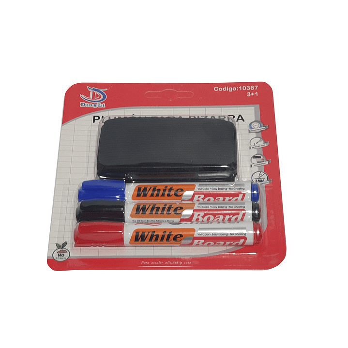 Set 3 Plumones para Pizarra + Borrador 3