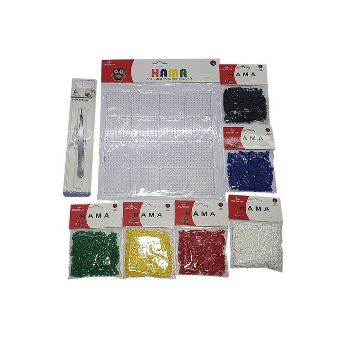Pack Hama 5mm Mesa 20x20cm - 6 Colores 2100 Piezas + Pinzas 2