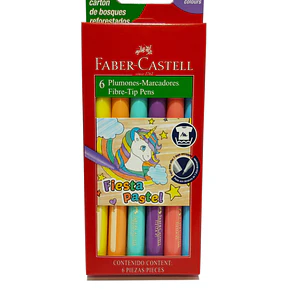 Caja 6 plumón Marcador Fiesta Pastel Lavable Faber-Castell