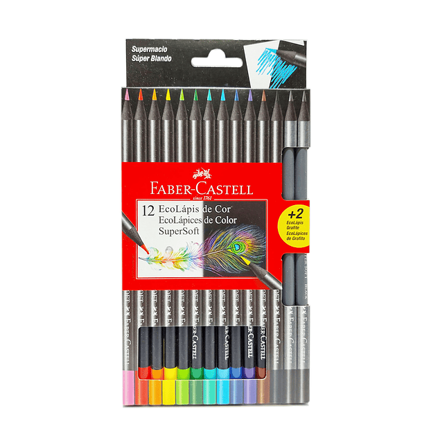 Lapices de Colores Faber-Castell Supersoft x 12 + 2 lápices de grafito