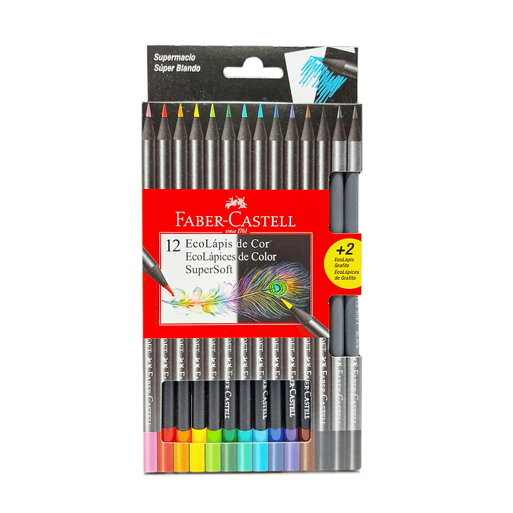 Lapices de Colores Faber-Castell Supersoft x 12 + 2 lápices de grafito 2