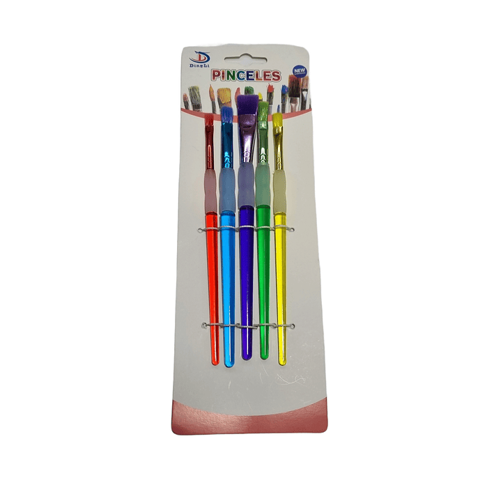 Set 5 Pinceles Planos Colores Distintos Tamaños 1