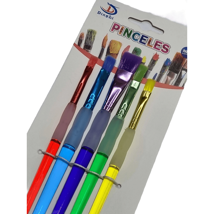 Set 5 Pinceles Planos Colores Distintos Tamaños 2