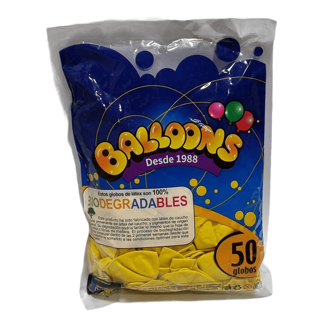 Bolsa Globo Liso  N°9  - Balloons 50 Unidades Colores