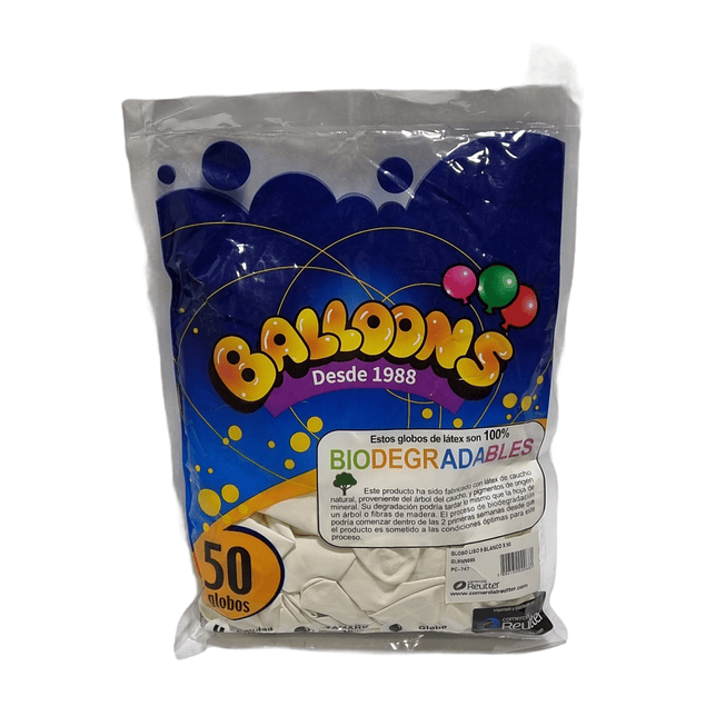 Bolsa Globo Liso  N°9  - Balloons 50 Unidades Colores