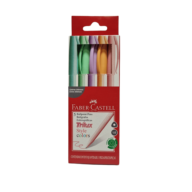 Pack 5 Bolígrafos Faber Castell Trilux colores Pastel