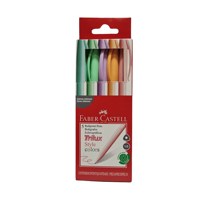 Pack 5 Bolígrafos Faber Castell Trilux colores Pastel 1