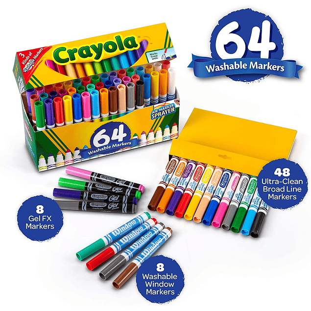 Plumón - Marcador Lavable Crayola 64 Unidades