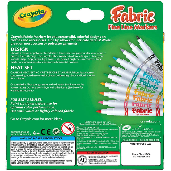 Plumón - Marcador Para Tela Punta Fina 10 Und Crayola Fabric 2