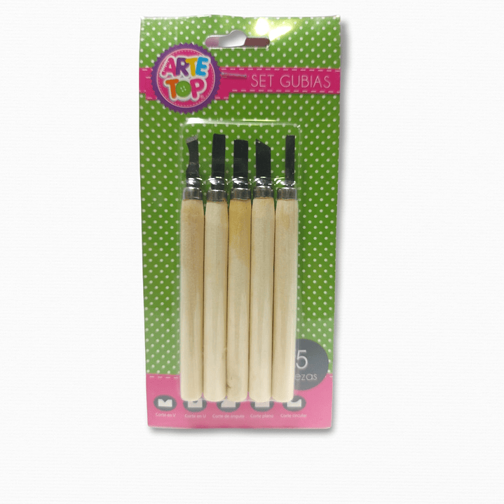Set  5 Gubias Punta Metálica Mango Madera Arte Top 1